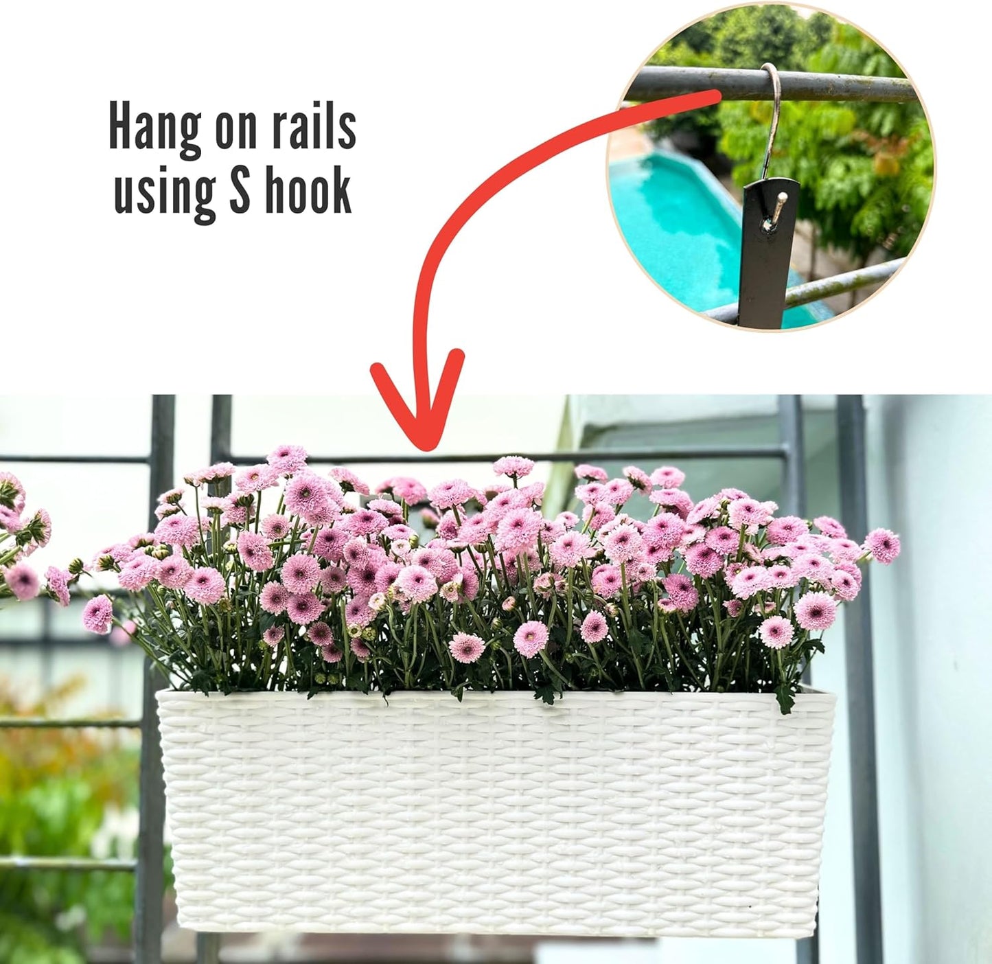 LaLaGreen Window Boxes Planters (20 Inch, 2 Pack) Outdoor Wall Hanging Flower Box with Bracket, Vertical Wall Mounted Self Watering White Rectangular Plant Container Modern Garden Herb Kitchen Indoor