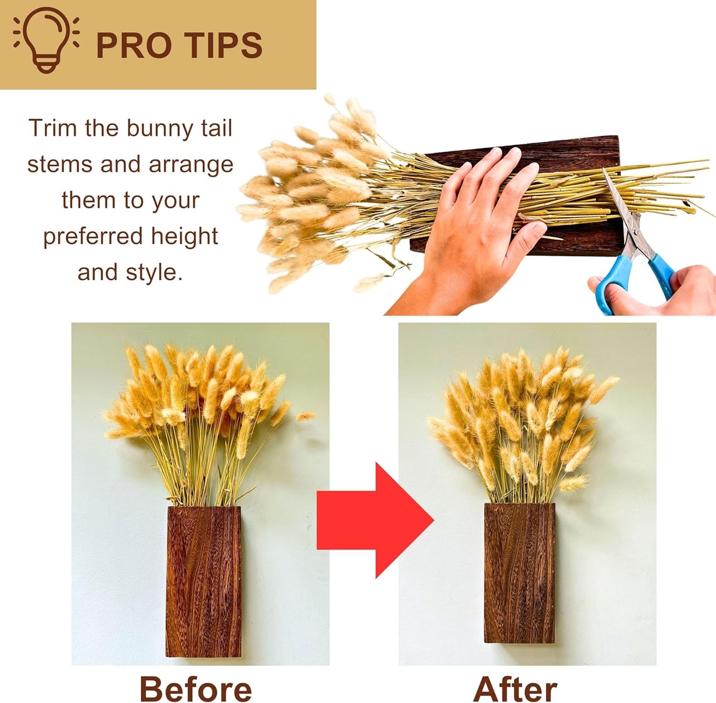 LaLaGreen Wood Wall Planters (2 Pack, 8 Inch), Include Bunny Tails Dried Flowers, Hanging Planter Wooden Box Vase for Indoor Modern Rustic Farmhouse Decor Home Living Room Bathroom Trendy Decoration