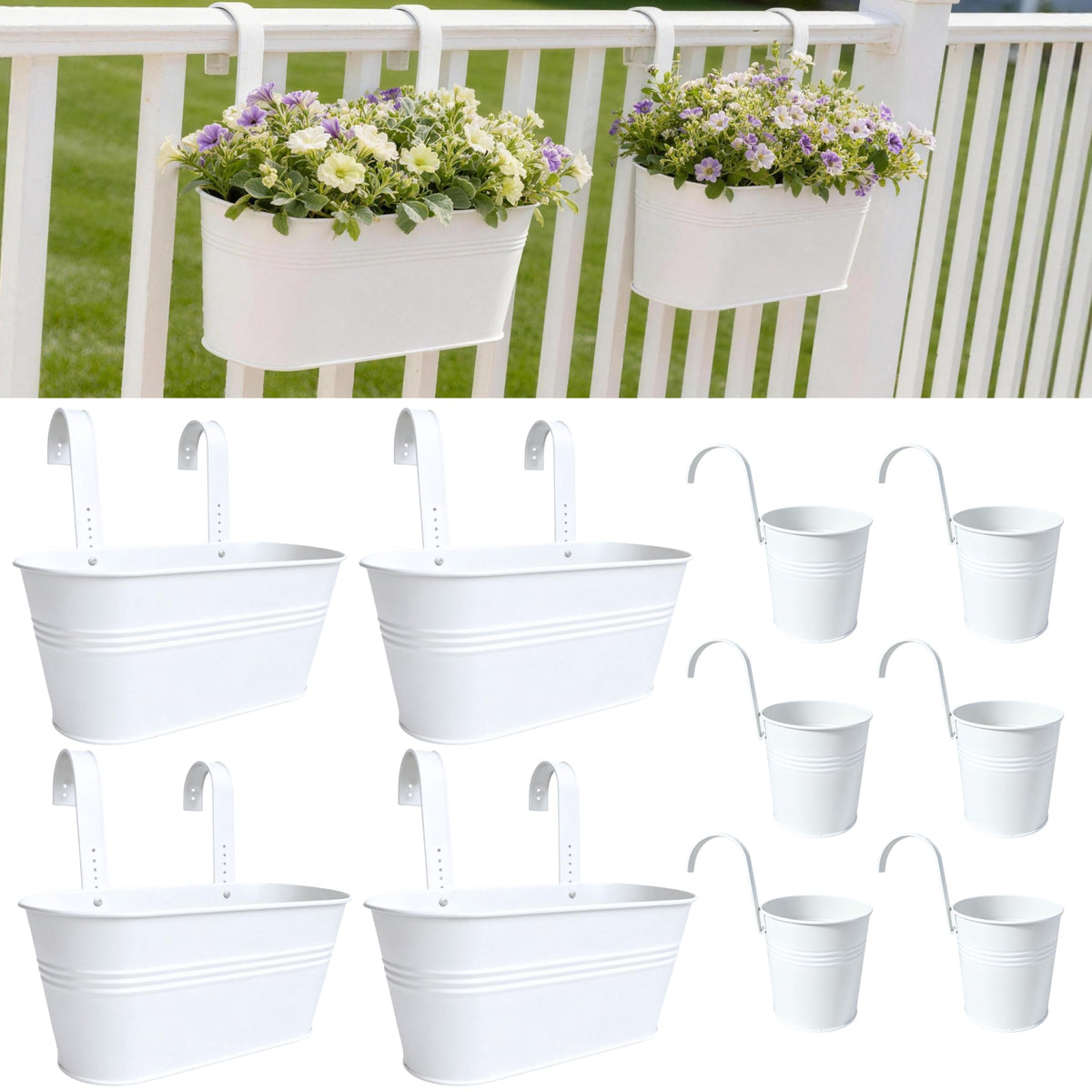 LaLaGreen Oval and Round Metal Railing Planter Combo
