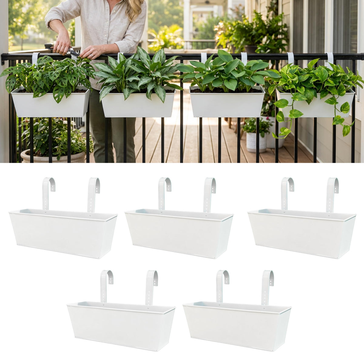 LaLaGreen Rectangular Metal Railing Planter Boxes