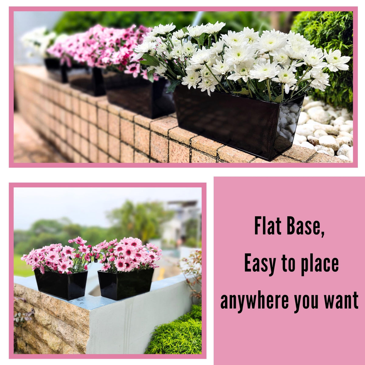 LaLaGreen Rail Planter (16 in) Black Metal Deck Fence Pots
