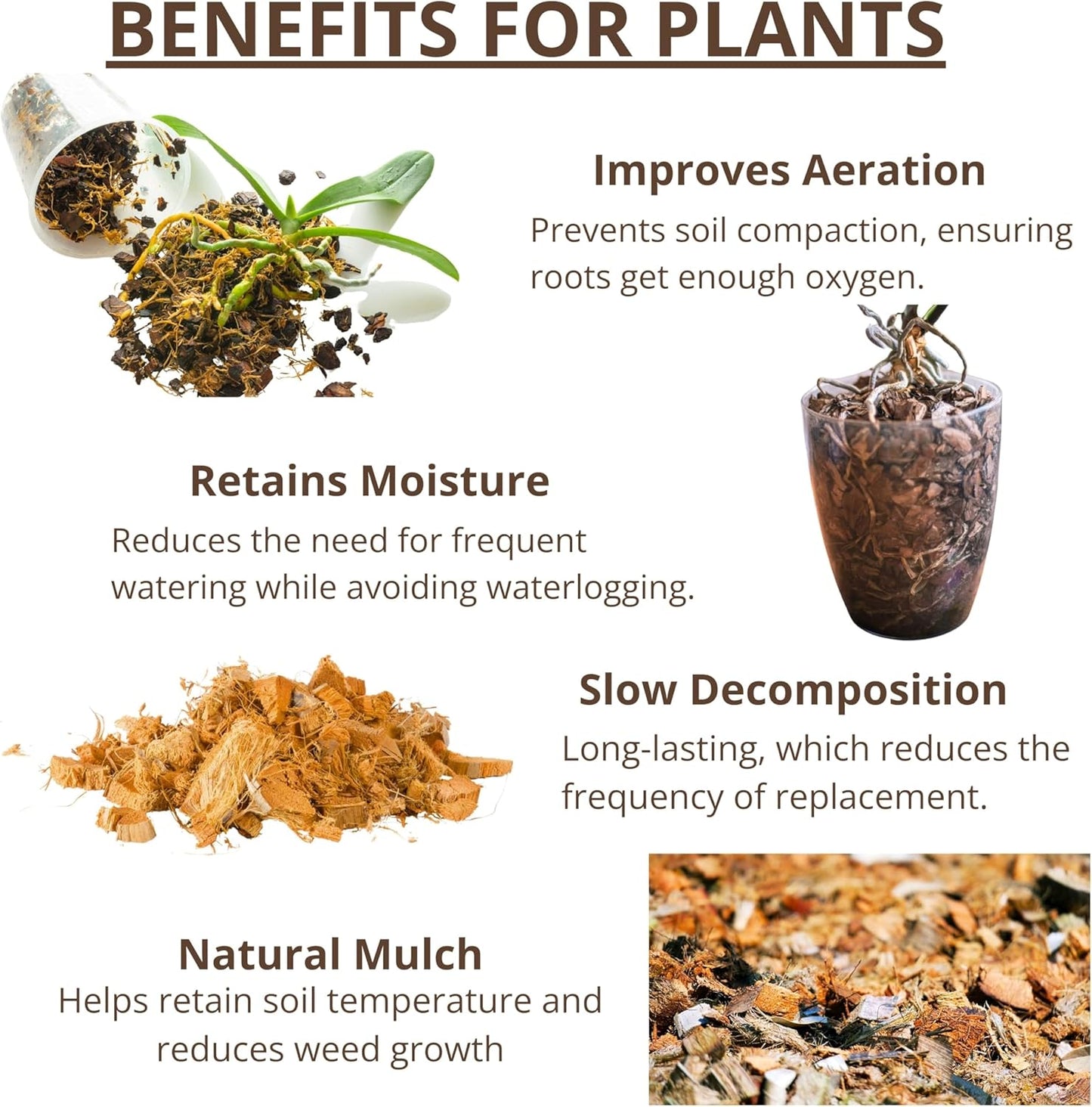 LaLaGreen Coconut Coir Chips for Plants (4 Pack, 500g) Indoor Herb Garden Seedling and Plant, Outdoor Planting Soil Vegetable Flower Orchids, Organic Compressed Coco Fiber Husk Chips Brick Peat Moss