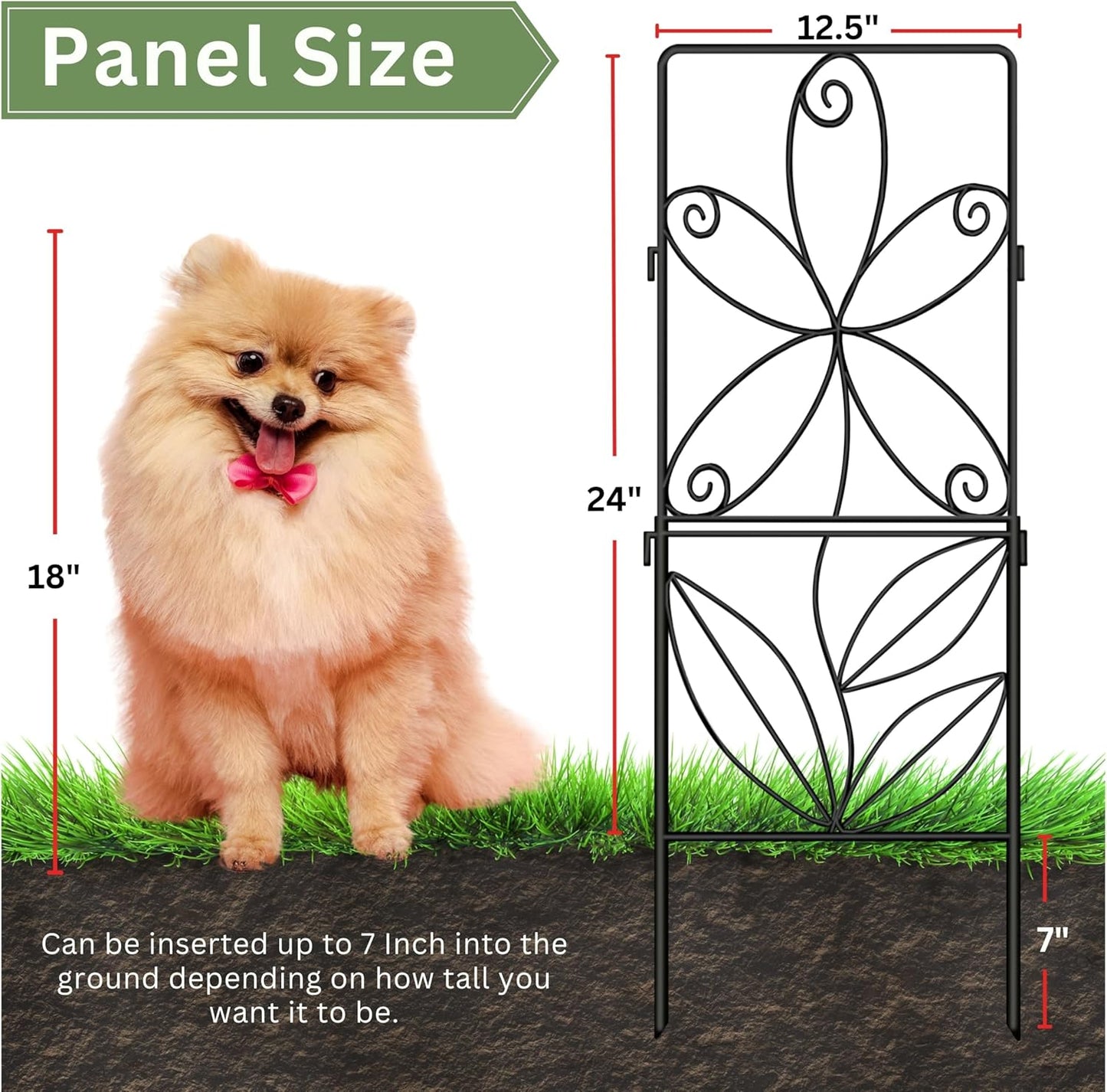 ShopLaLa Decorative Garden Fence (10 Panels) 12.5in(L) x 31in(H) Animal Barrier Fencing Rustproof Black Metal Wire Flower Edging for Landscape, Small Dog Fences Large No Dig Outdoor Yard Border D-F30C