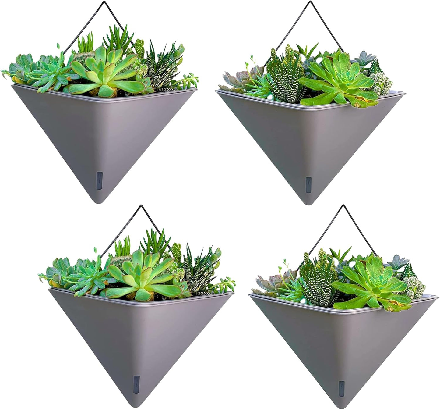 LaLaGreen Wall Planters - 4 Pack, 12 Inch Large Self Watering White and Gray Mixed Color Geometric Indoor Vertical Garden Plant Wall Hanging Flower Vase Vessel with Black Metal Hanger Modern Stylish