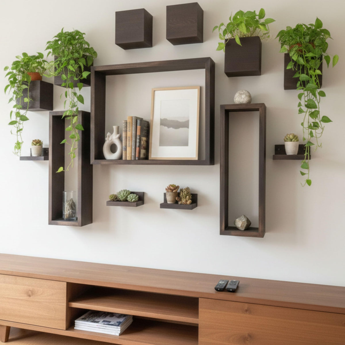 LaLaGreen Wooden Wall Planter Boxes and Floating Shelves Sets — Mixed sizes
