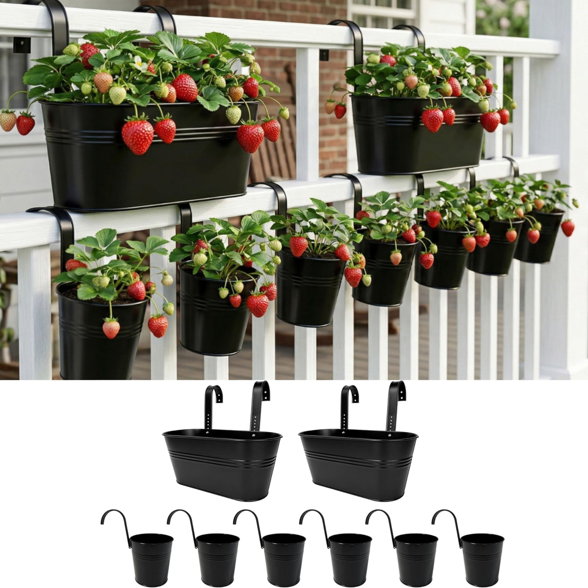 LaLaGreen Oval and Round Metal Railing Planter Combo