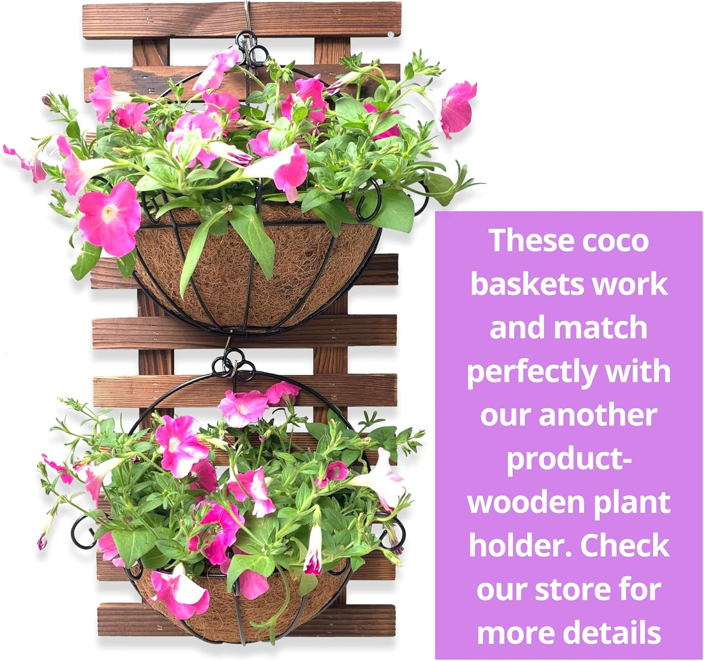 ShopLaLa Wall Planters Outdoor Plants (10 Pack, 10 Inch) Balcony Planters Railing Hanging Fence Planter Over Railing with Coco Liner, Wall Mounted Flower Basket Metal Wire Deck Porch Patio Garden