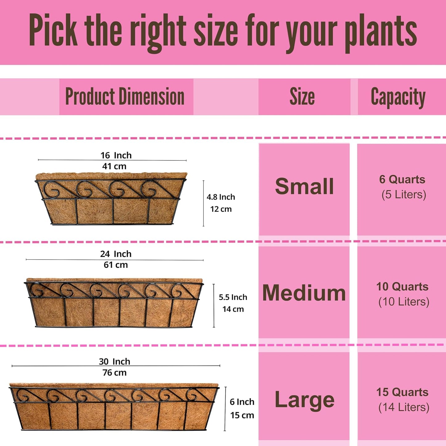 LaLaGreen Wall Mounted Planters - 16 Inch, 4 Pack Window Flower Boxes Basket Outdoor, Balcony Planter Over The Rail, Deck Railing Hanging with Coco Liners, Metal Horse Troughs Fence Patio Porch