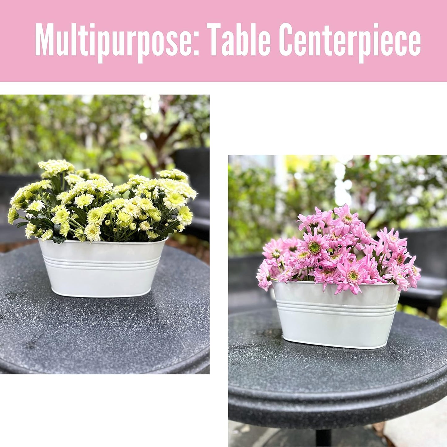 LaLaGreen Rail Planters for Outdoor (2 Pack, 11.2 Inch) White Metal Iron Hanging Flower Pots, Strawberry Planter Deck Railing Fence Bucket Wall Mount Window Box Plant Holder with Hooks Porch Decor