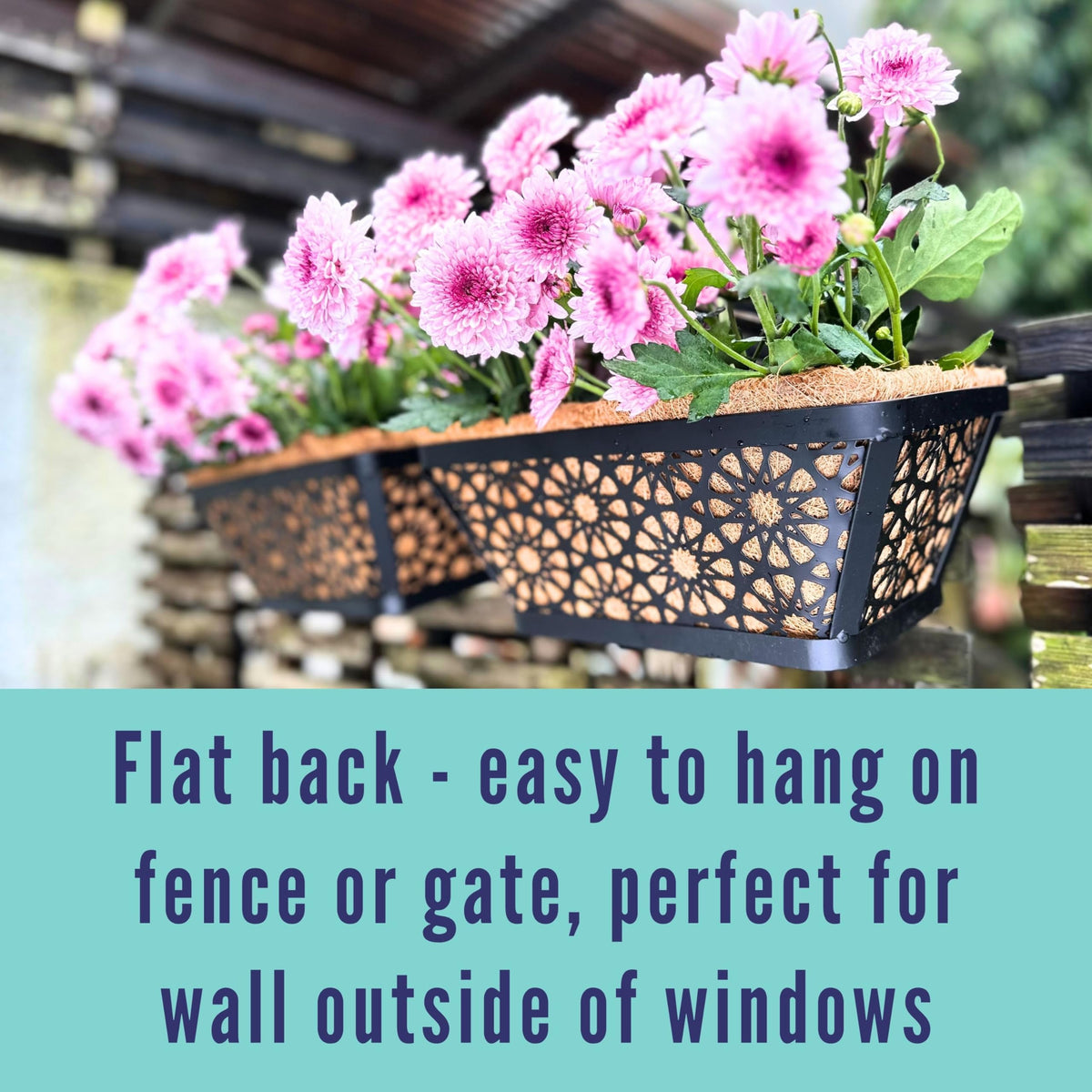 LaLaGreen Black Wall Planter (12 in, 2 Pack) Long Metal Window Flower Box