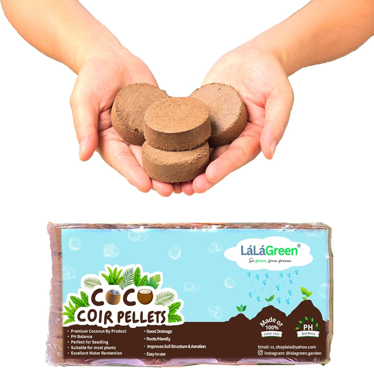 LaLaGreen Indoor Potting Soil (50mm, 50 Pack) Peat Pellets Organic Seed Starter Mix Nutrient Pods Plugs, Compressed Coco Coir for Planting Herbs Plants Flowers and Vegetables Seedlings Outdoor Garden