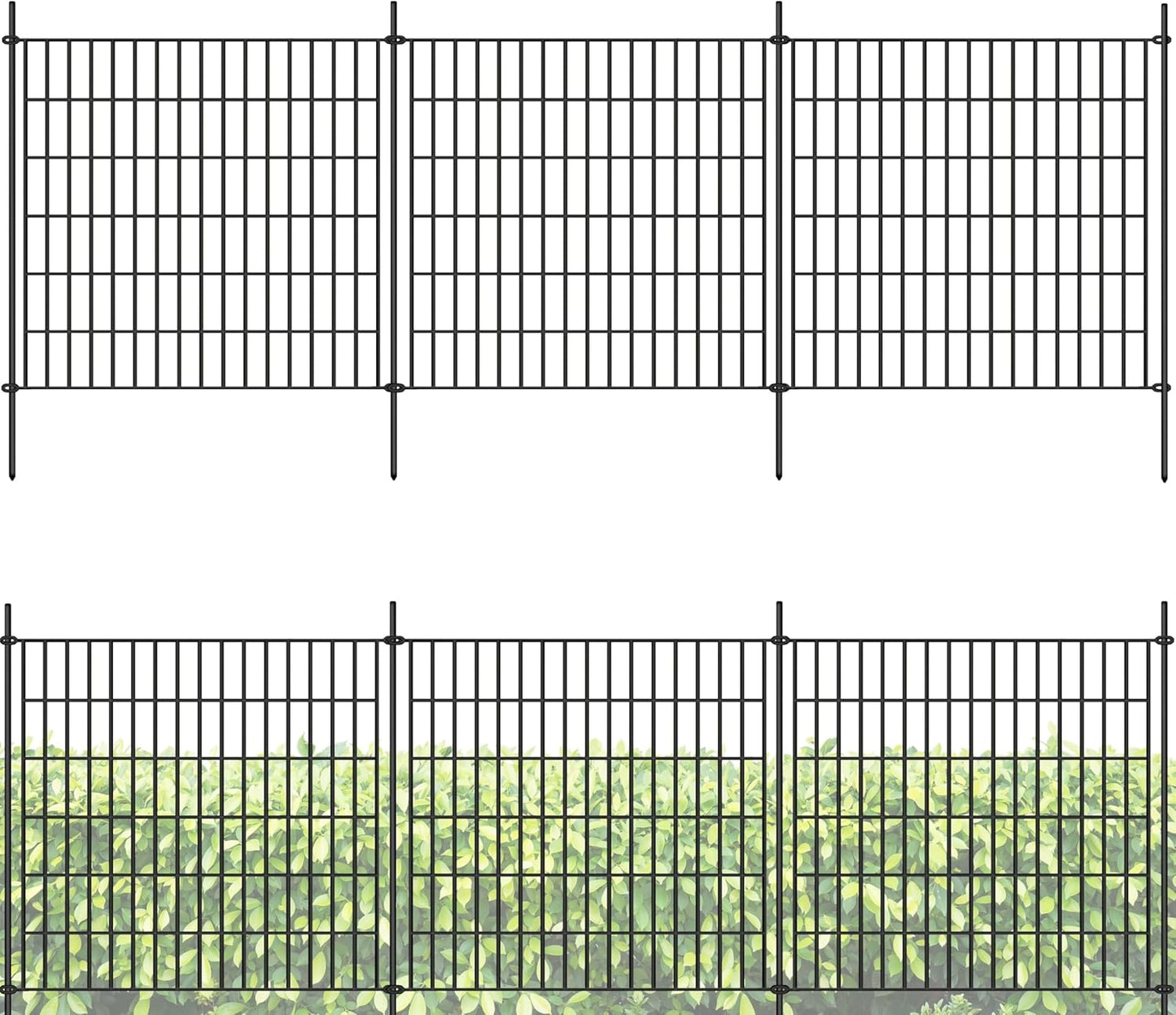 ShopLaLa Decorative Garden Fence (6 Panels) 28in(L) x 32in(H) Rustproof Black Metal No Dig Fences Small Dog Animal Barrier, Flower Edging for Landscape Large Tall Fencing Outdoor Garden Decor D-YA32