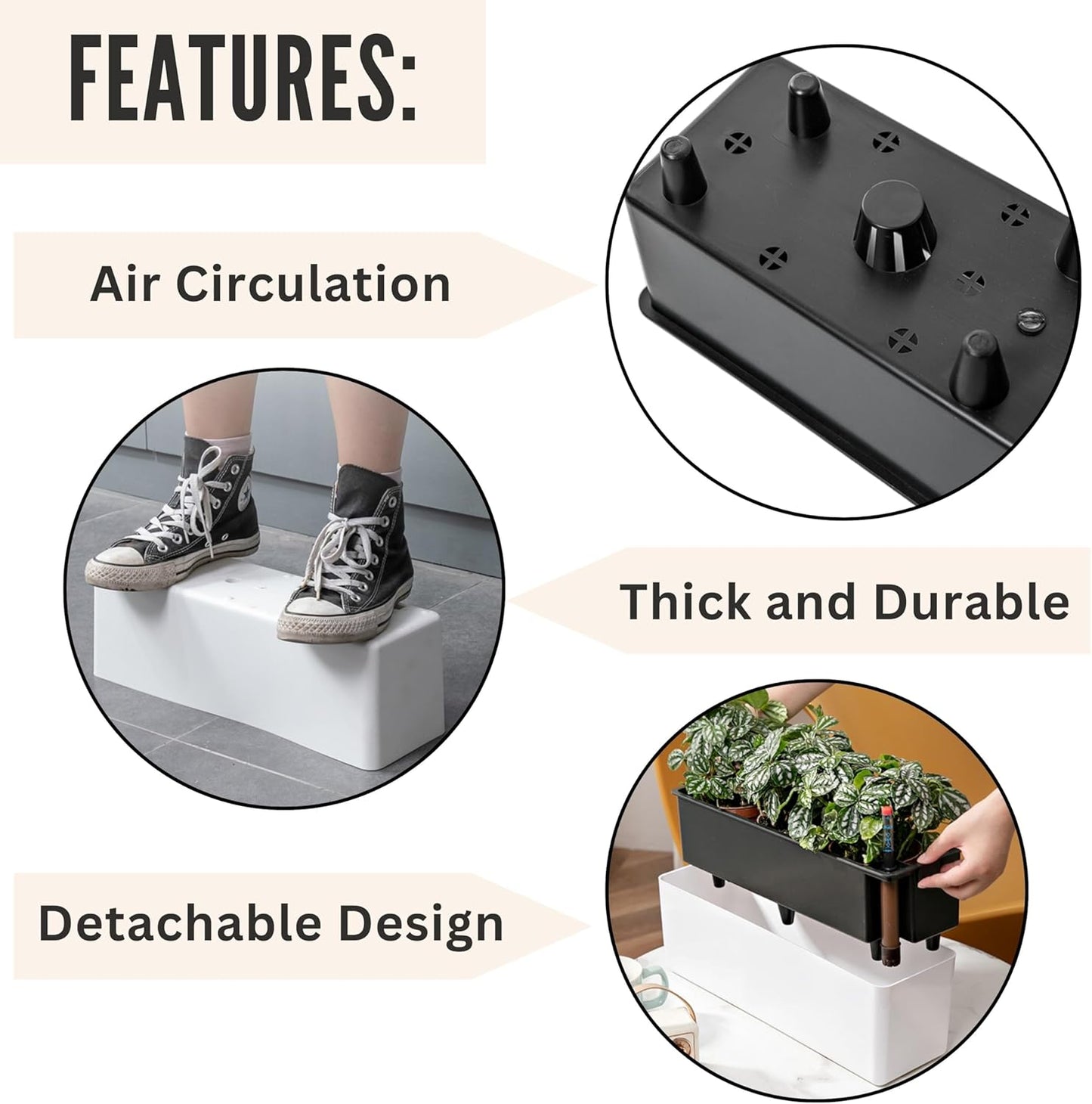 LaLaGreen Planter Box for Indoor Plants (2 Pack, 16 Inch) White Rectangular Self Watering Flower Pot, Large Window Boxes Planters with Drainage Decorative Modern Balcony Windowsill Herbs Home Garden