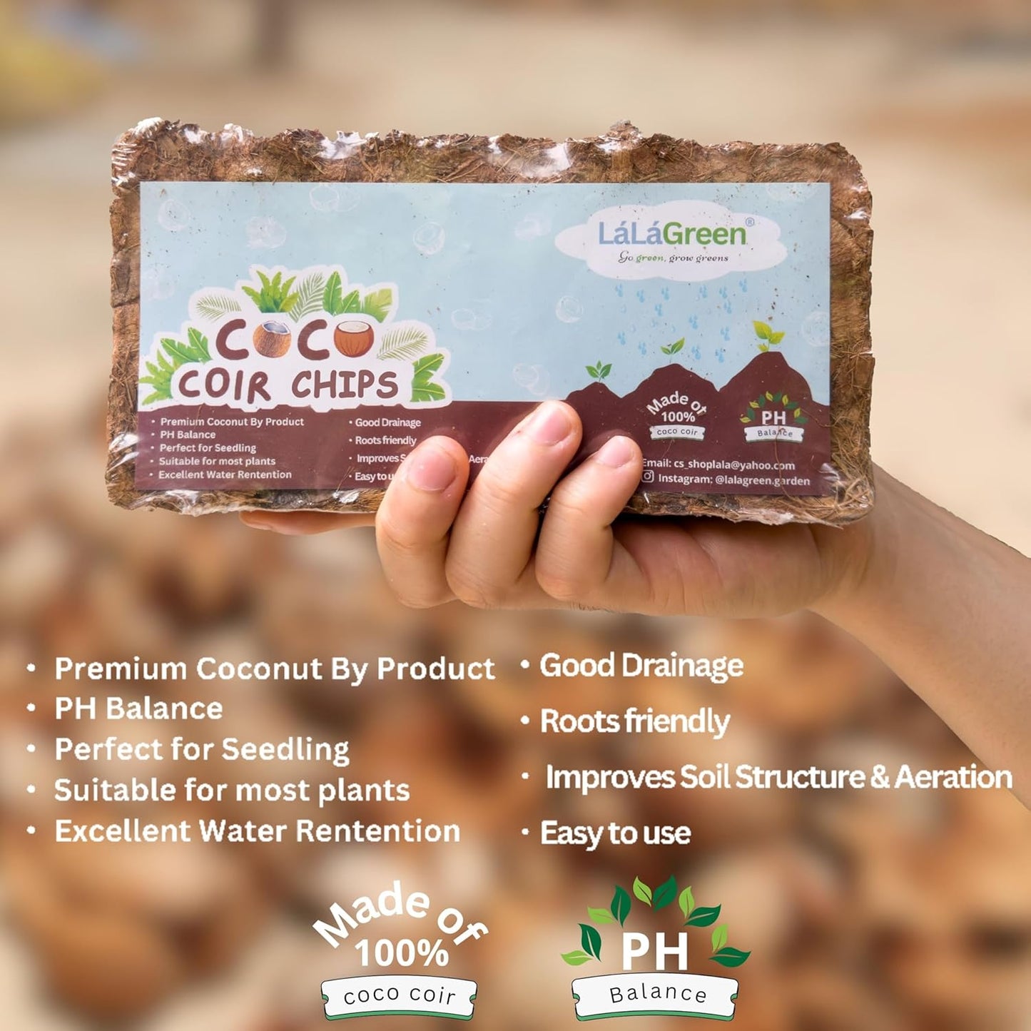 LaLaGreen Coconut Coir Chips for Plants (8 Pack, 500g) Indoor Herb Garden Seedling and Plant, Outdoor Planting Soil Vegetable Flower Orchids, Organic Compressed Coco Fiber Husk Chips Brick Peat Moss