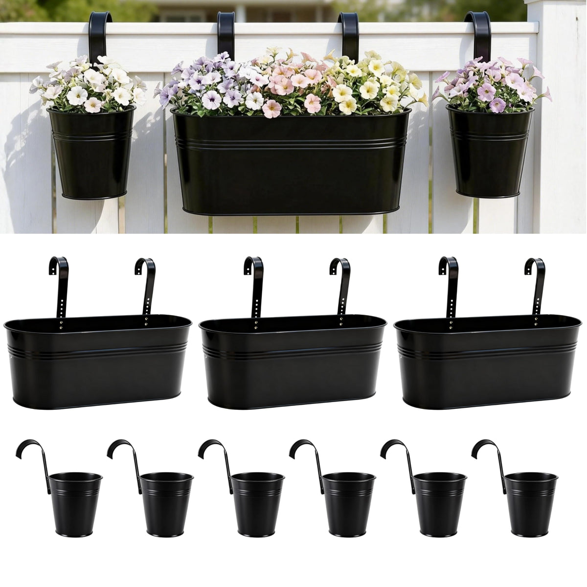 LaLaGreen Oval and Round Metal Railing Planter Combo