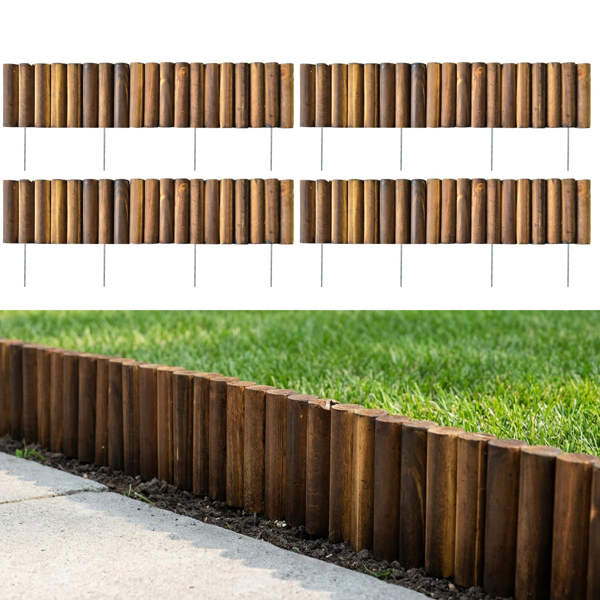LaLaGreen Flexible Wooden Garden Edging with Metal Stakes