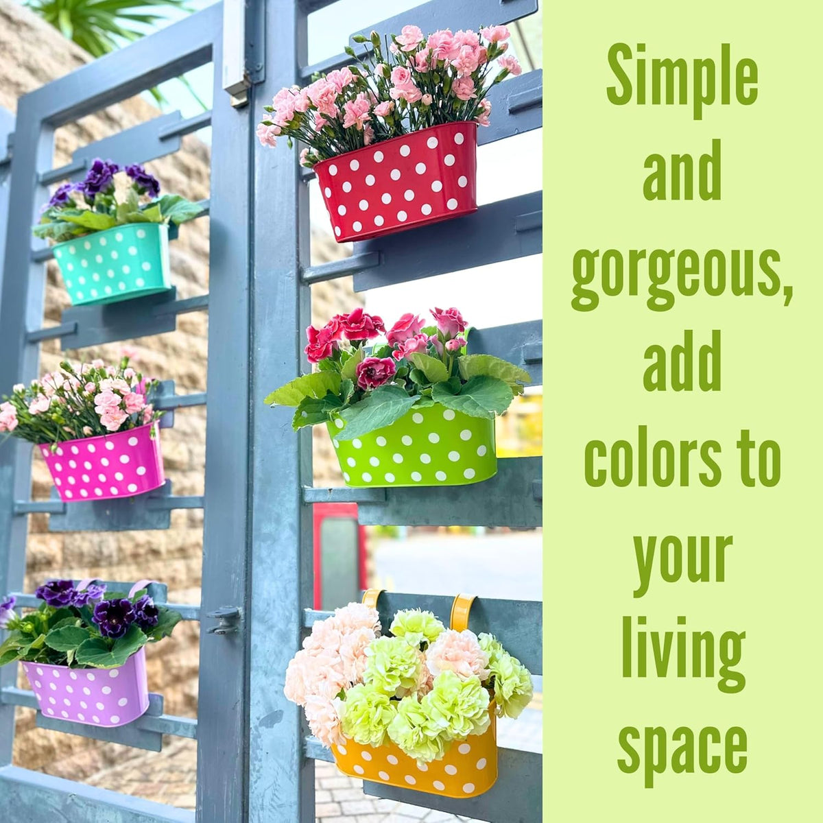 LaLaGreen Polka Dot Metal Railing Planter Boxes — 11.2 in