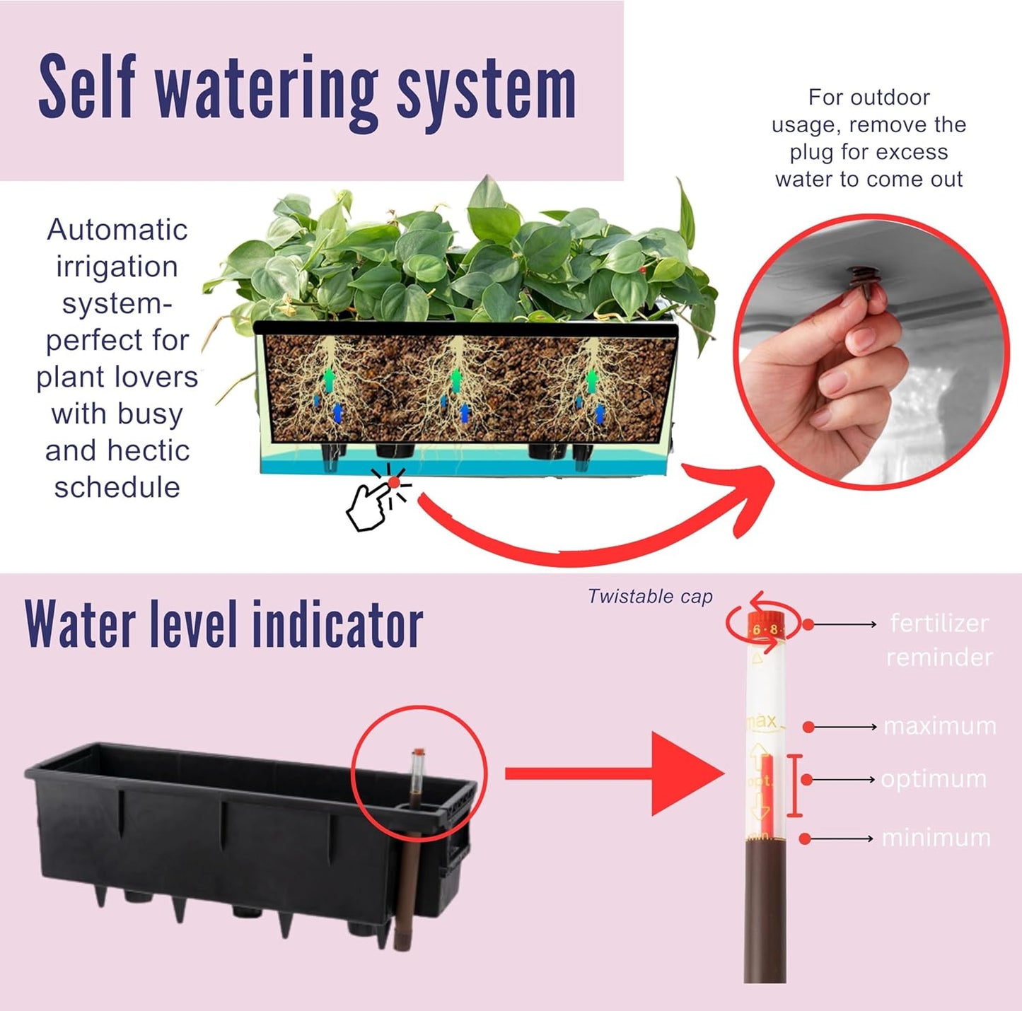 LaLaGreen Railing Planter Box (20 Inch, 4 Pack) White Rectangular Window Flower Boxes with Bracket, Self Watering System Hanging Planter Box for Outdoor Plant Pots Container Deck Rail Fence Balcony