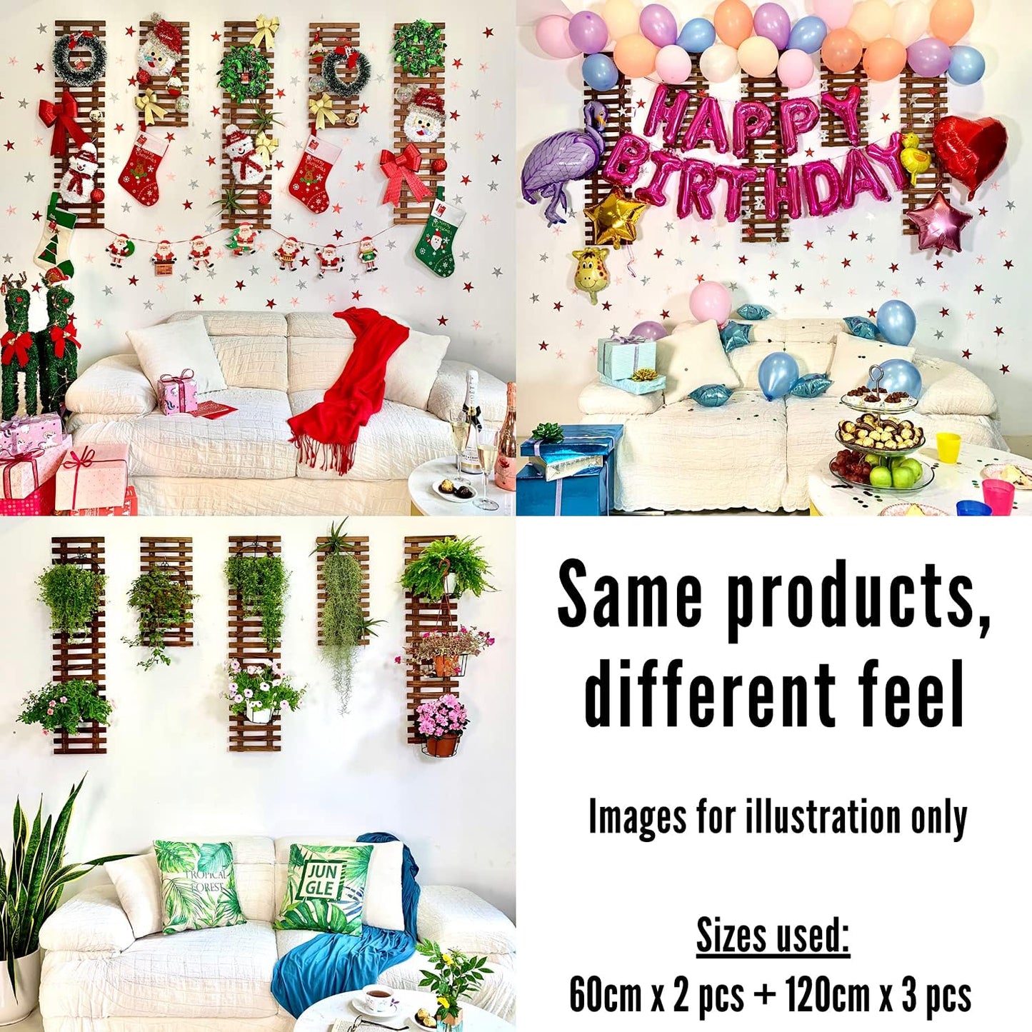 ShopLaLa Wall Planter – 3 Pack Wooden Hanging Planter for Indoor Plants, Air Plant Succulent Holder, Live Vertical Garden Large Wall Mounted Plant Stand Decor for Christmas 15.7 + 23.6 + 35.4 Inch