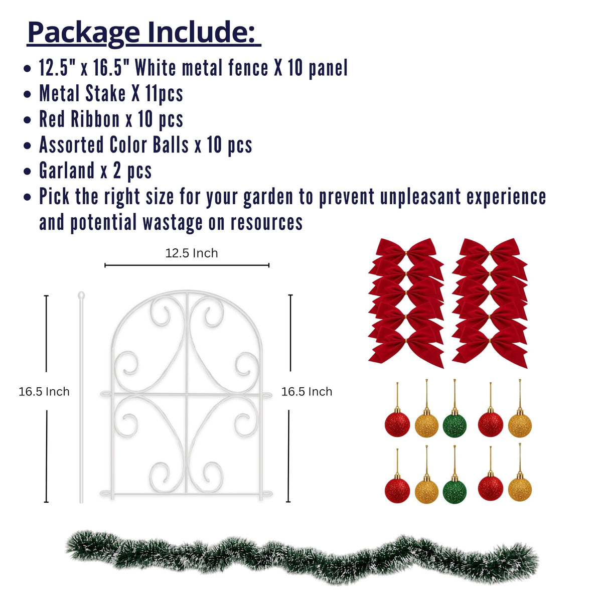 LaLaGreen Festive Decorative Metal Garden Fence Panels — 12.5 x 16.5 in