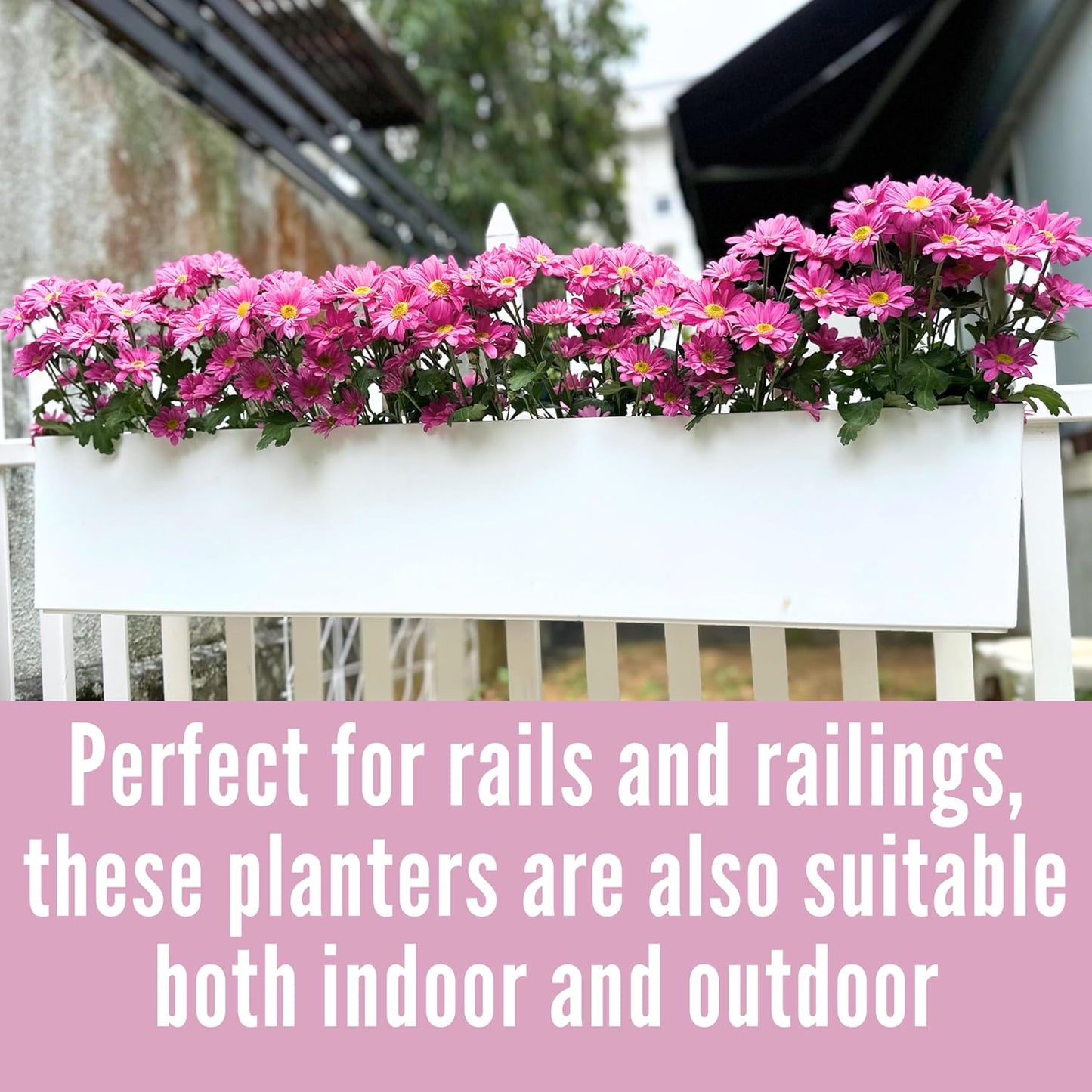 LaLaGreen Hanging Planter Boxes (2 Pack, 40") Extra Large White Rectangular Window Flower Box with Bracket Self Watering System Railing Planters for Outdoor Plant Pot Container Deck Rail Fence Balcony