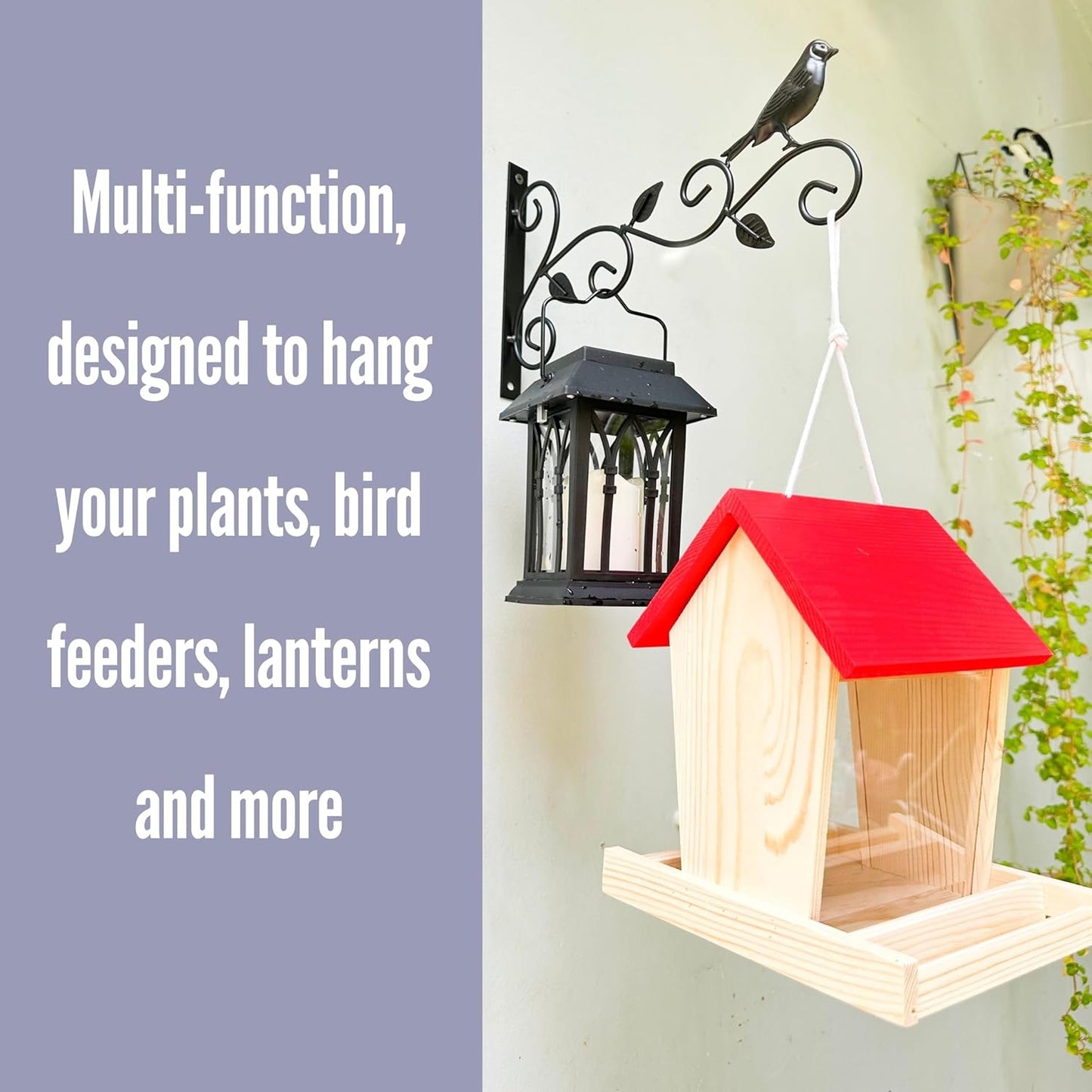 LaLaGreen Outdoor Hanging Brackets (12 Inch, 4 pack) Black Metal Wall Mounted Bracket for Bird Feeder Hanging Flower Baskets, Decorative Hanger Lanterns, Wind Chimes Modern Garden Home Decors Design A