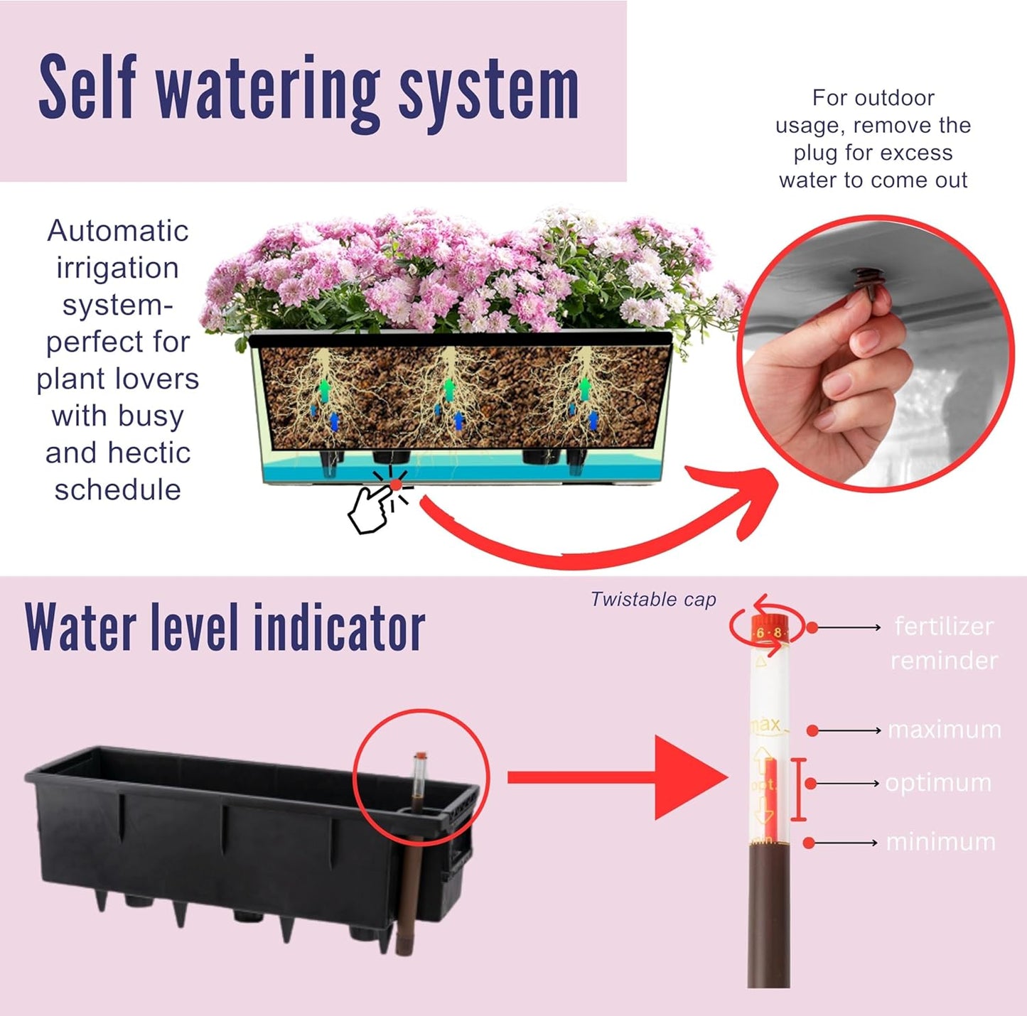 LaLaGreen Outdoor Wall Planters (20 Inch, 4 Pack) Wall Mounted Self Watering System Window Flower Boxes with Bracket, White Rectangular Plant Pot Container Indoor Modern Garden Herb Kitchen Home Decor