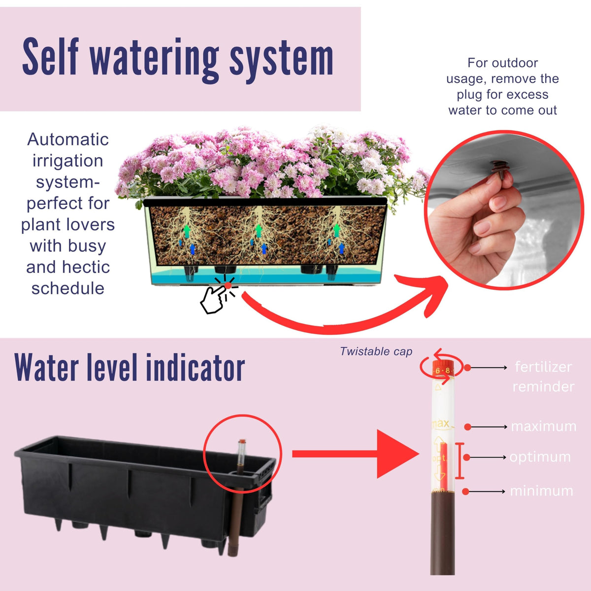 LaLaGreen Self-Watering Railing Planter Boxes with Brackets