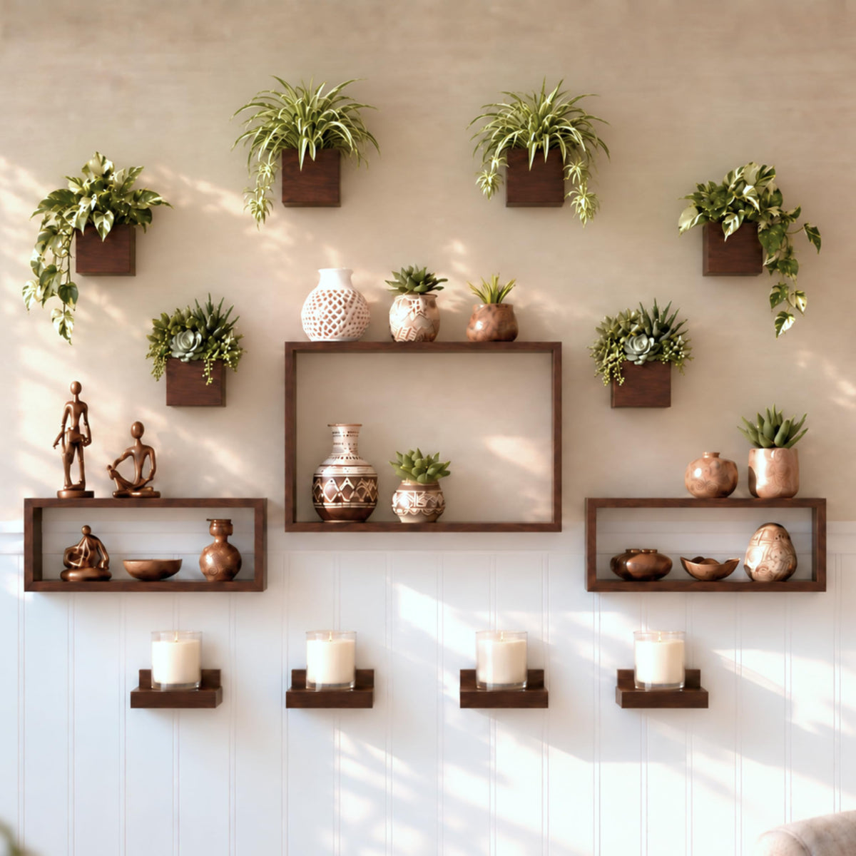 LaLaGreen Wooden Wall Planter Boxes and Floating Shelves Sets — Mixed sizes