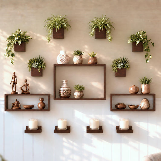LaLaGreen Wooden Wall Planter Boxes and Floating Shelves Sets — Mixed sizes