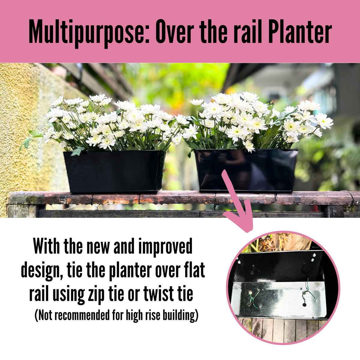 LaLaGreen Rail Planter (16 in) Black Metal Deck Fence Pots