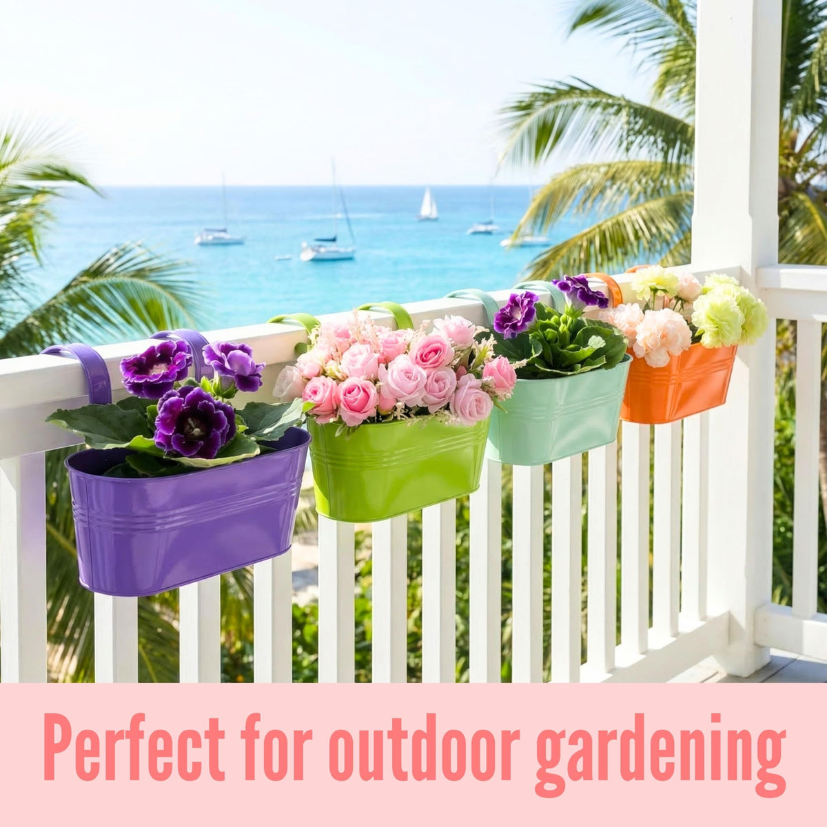 LaLaGreen Colorful Oval Metal Railing Planter Boxes