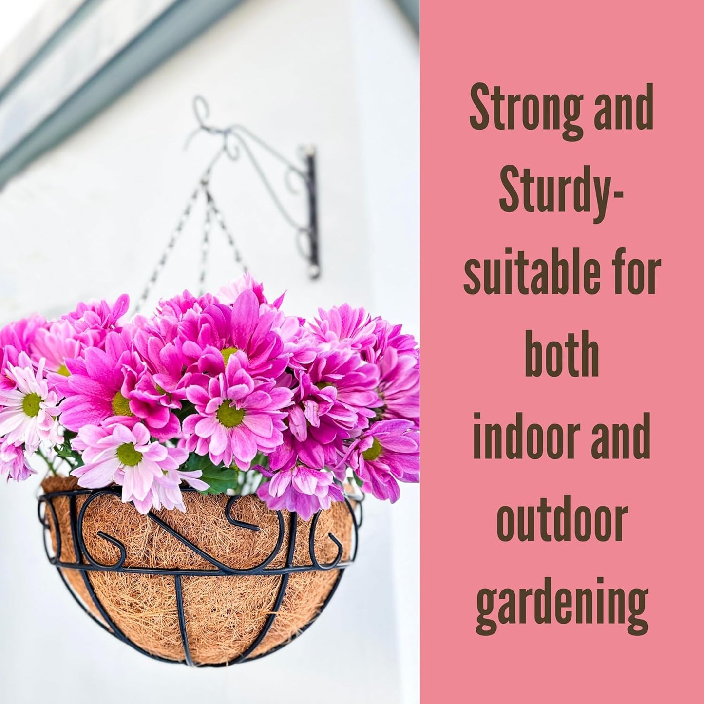 LaLaGreen Hanging Planter for Outdoor Plants (14 Inch, 4 Pack) Hanging Baskets with Coco Liner, Black Metal Wire Flower Basket Pots with Hook Hanger Balcony Porch Farmhouse Country Style Garden Decor