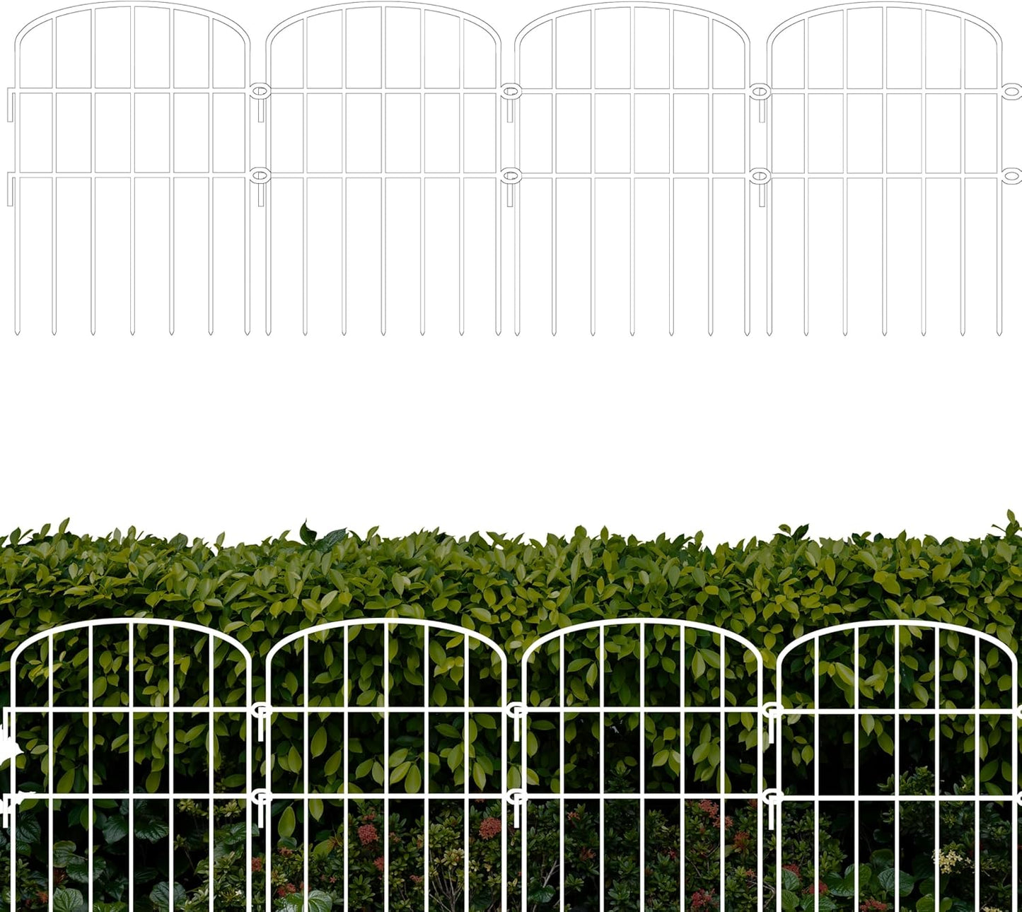 ShopLaLa Garden Fence (10 Panels) 12in(L) x 16.5in(H) Animal Barrier Fencing Rustproof Metal Wire Flower Edging for Landscape Patio Outdoor Decor, Tall Large Yard Fences for Dog No Dig White D-K16.5