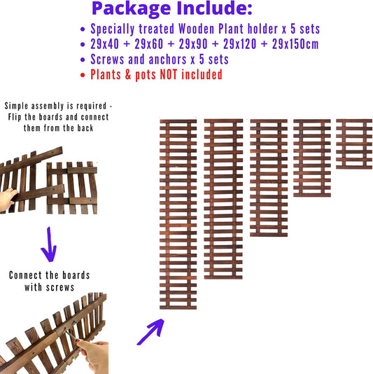 ShopLaLa Large Hanging Wall Planters for Indoor Plants - 5 Pack Wooden Wall Decor Bathroom Decorations Living Room Home Plant Shelves Vertical Garden Huge Unique Farmhouse Vintage Rustic 5 Sizes