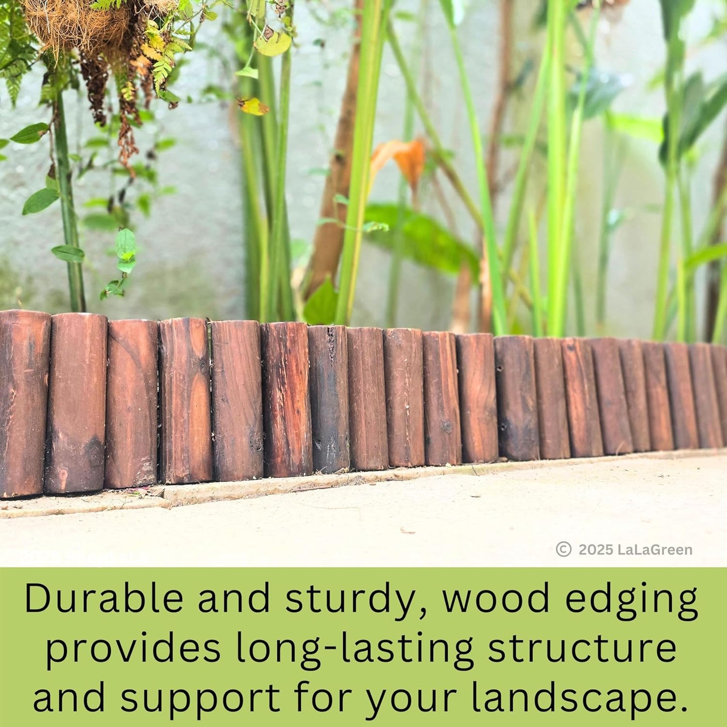 LaLaGreen Garden Edging Border (36"x6", 6 Pack) Small Wood Fence Panel for Yard Lawn Landscape Patio Pathway Trees Decor, Expandable Brown Wooden Stakes Decorative Flower Bed Fencing Outdoor No Dig