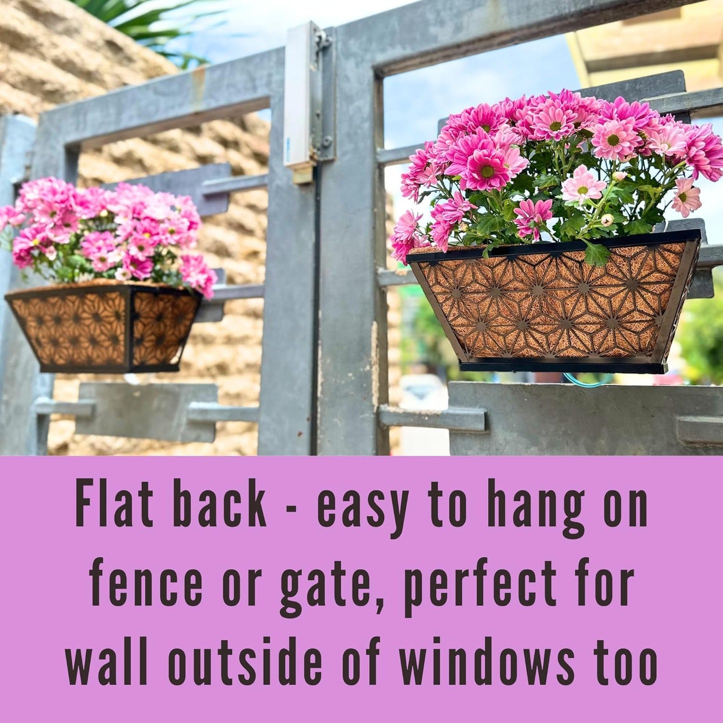 LaLaGreen Window Boxes Planter for Outdoor Plants (4 Pack, 12 Inch) Black Metal Small and Cute Rectangular Flower Pot Wall Planters Trendy Horse Trough Deck Fence Railing Balcony Patio Rail Home Decor