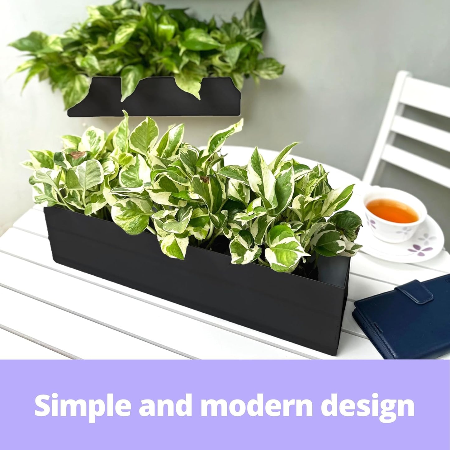 LaLaGreen Wall Planter (24 Inch, 2 Pack) Rectangular Metal Hanging Flower Pot for Succulents Carbon Steel Black, Long Window Sill Box Modern Fence Floating Garden Shelf for Deck Indoor Outdoor Decor