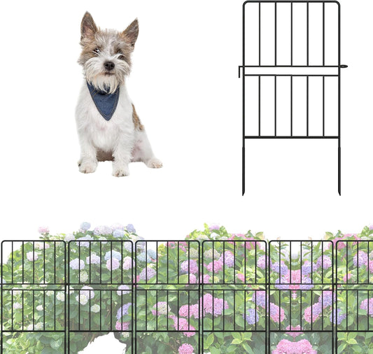 ShopLaLa Garden Fence Animal Barrier (10 Panels) 12in(L) x 24in(H) Rustproof Decorative Metal Wire Fencing Flower Edging for Landscape Patio Yard Outdoor Decor No Dig, Black Fences for Dogs D-A24