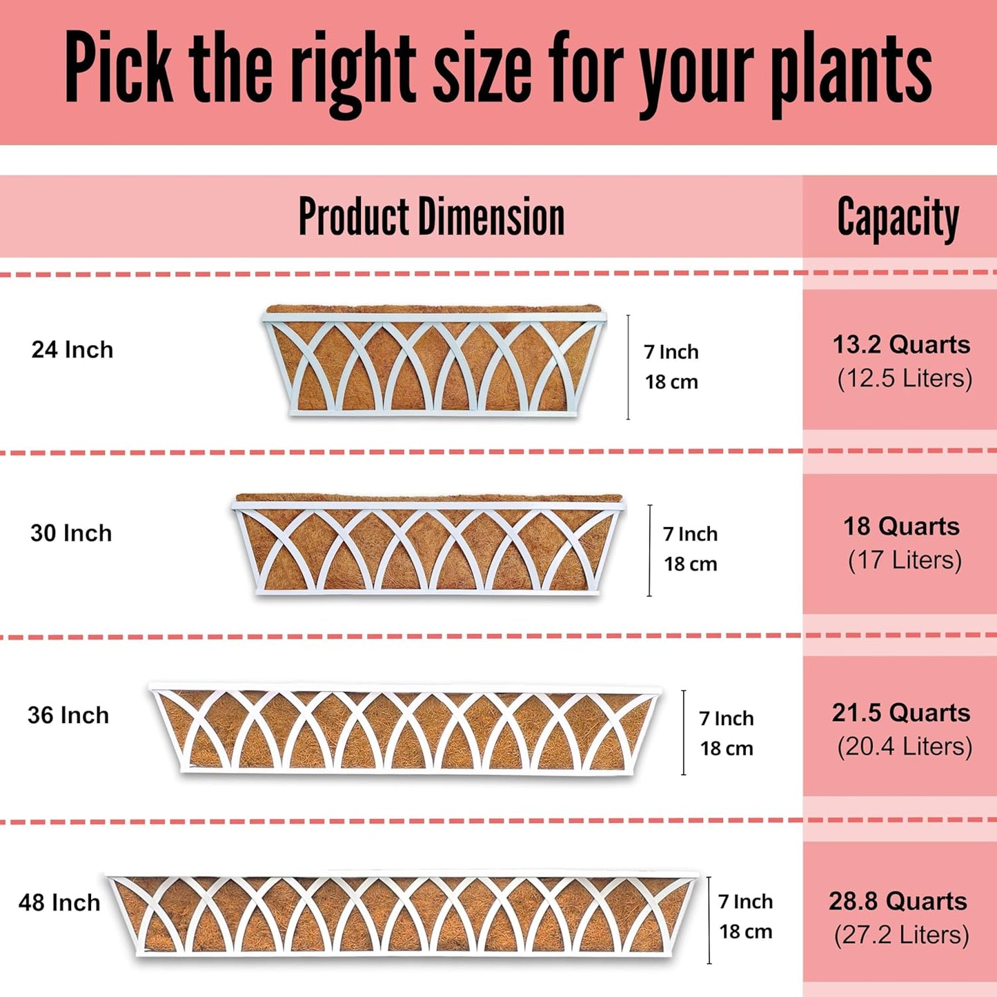 LaLaGreen Wall Planter Outdoor (48 inch, 2 Pack) White Metal Rectangular Hanging Flower Box Planters with Coco Liner Window Boxes Basket Plant Holder Horse Trough Deck Rail Railing Patio Porch Balcony