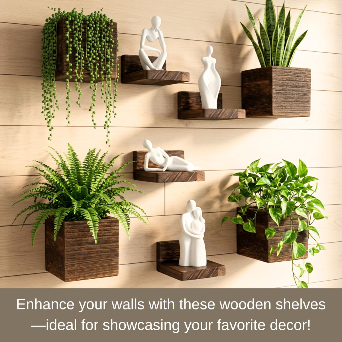 LaLaGreen Wooden Wall Planter Boxes and Floating Shelves Set