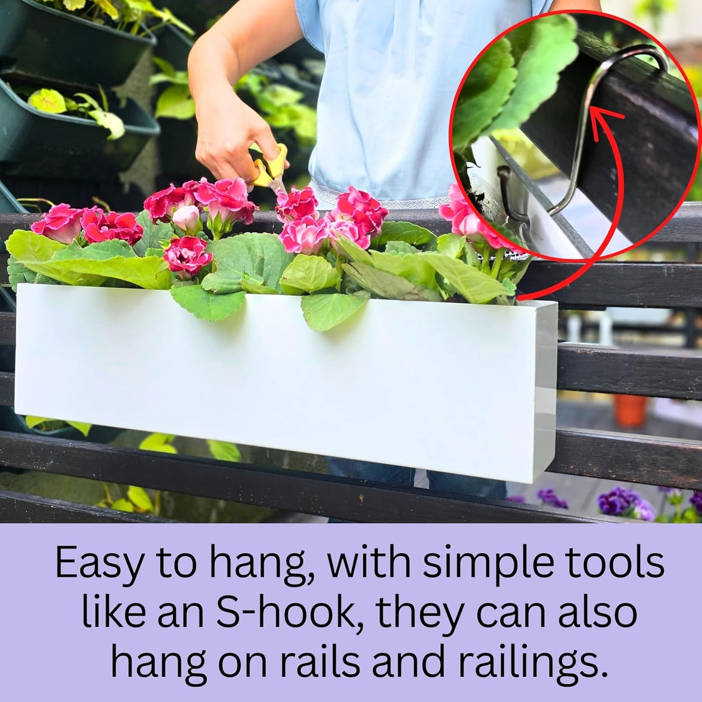 LaLaGreen Wall Planter (24 Inch, 2 Pack) Carbon Steel White Metal Hanging Flower Pot for Succulents, Wall Mount Rectangular Window Sill Box Fence Floating Garden Shelf for Deck Indoor Outdoor Decor