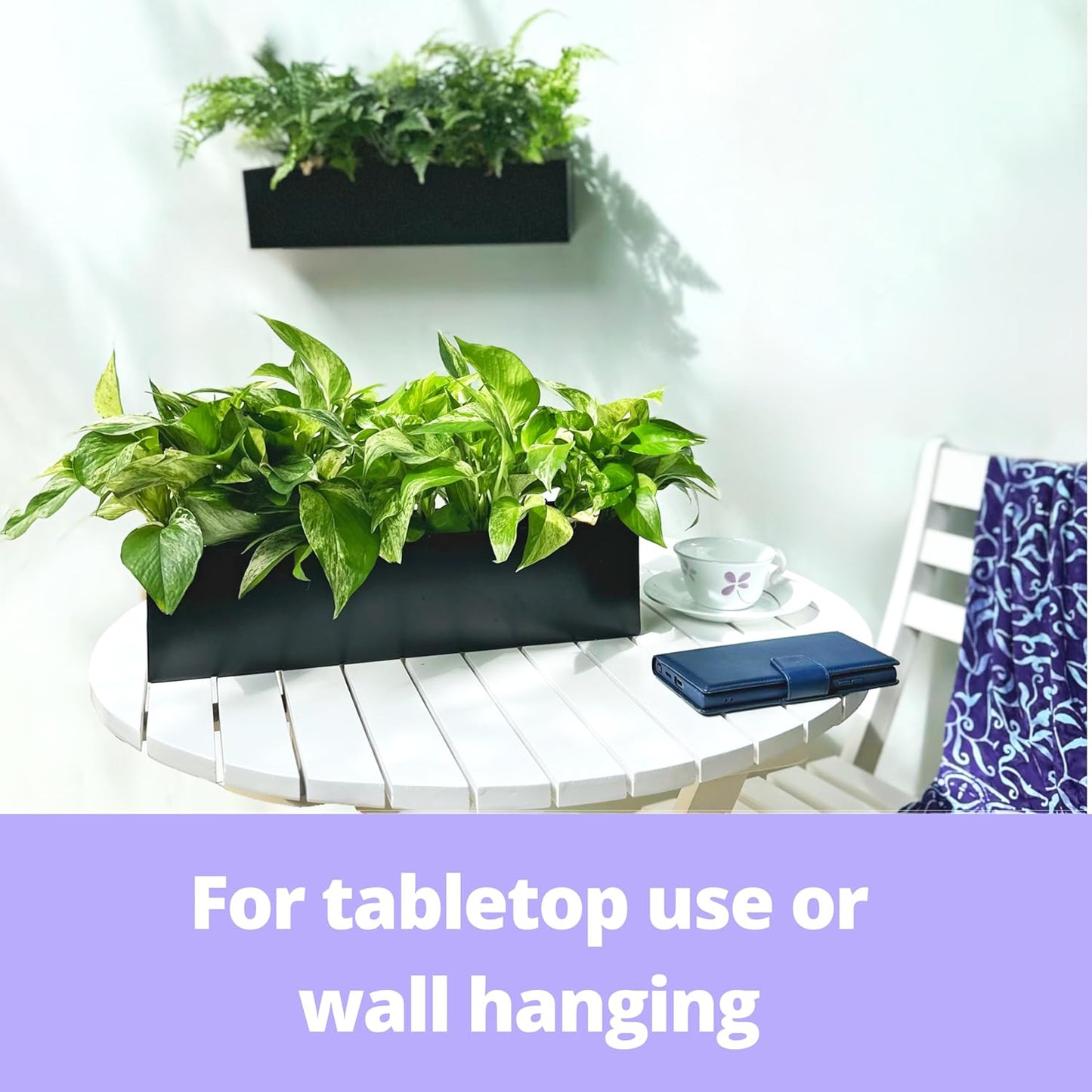 LaLaGreen Wall Planter (16 Inch, 2 Pack) Rectangular Metal Hanging Flower Pot for Succulents Carbon Steel Black, Long Window Sill Box Modern Fence Floating Garden Shelf for Deck Indoor Outdoor Decor