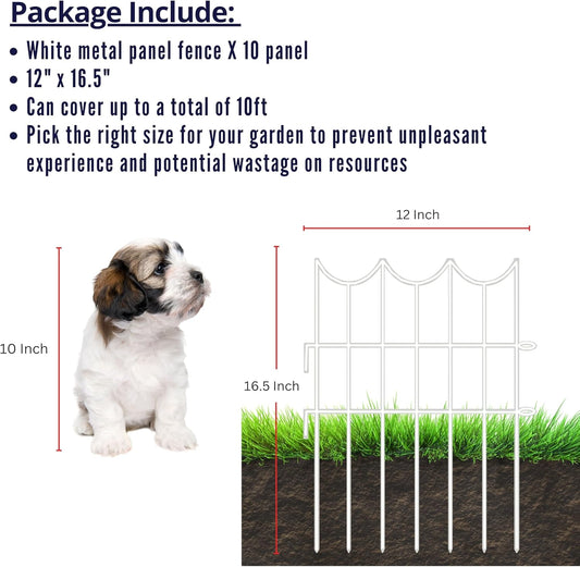 ShopLaLa Decorative Fences (10 Panels) 12in(L) x 16.5in(H) Rustproof White Metal Wire Fencing Animal Barrier, Flower Edging for Landscape Patio Outdoor Decor Dog Pet Fences for the Yard No Dig D-H16.5