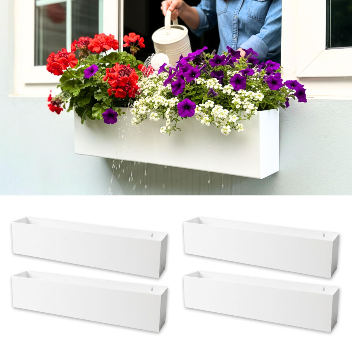 LaLaGreen Hanging Wall Planters (24in, 4 Pack) Window Boxes Flower Pots