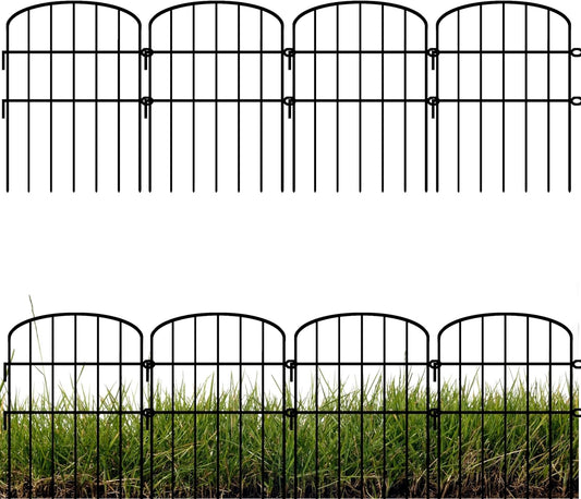 ShopLaLa Garden Fence (10 Panels) 12in(L) x 16.5in(H) Animal Barrier Fencing Rustproof Metal Wire Flower Edging for Landscape Patio Outdoor Decor, Tall Large Yard Fences for Dog No Dig Black D-K16.5