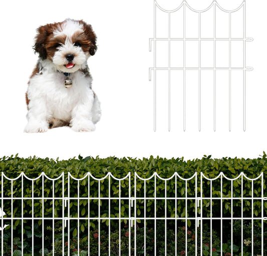 ShopLaLa Decorative Fences (10 Panels) 12in(L) x 16.5in(H) Rustproof White Metal Wire Fencing Animal Barrier, Flower Edging for Landscape Patio Outdoor Decor Dog Pet Fences for the Yard No Dig D-H16.5