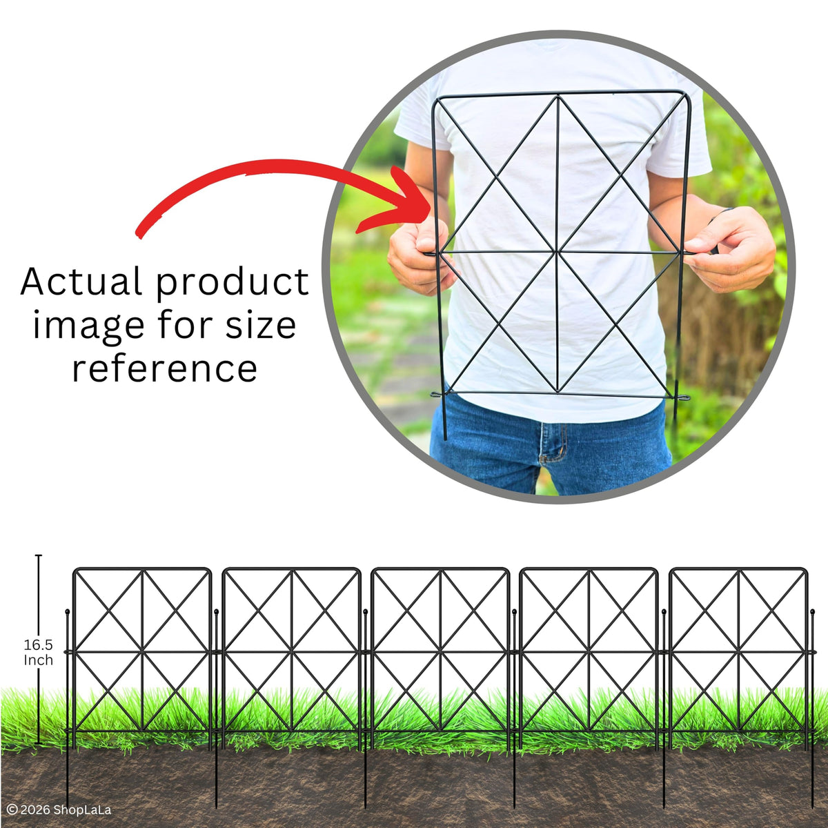 ShopLaLa Decorative Garden Fences (20 Panels) 12.5in(L) x 16.5in(H) Rustproof Animal Barrier for Dogs, Black Metal Wire Diamond Fencing, Flower Bed Edging Fence Border Lawn Yard Patio Outdoor Decor