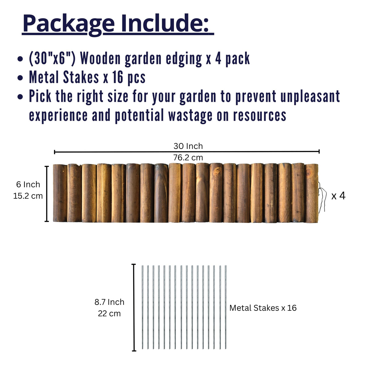 LaLaGreen Flexible Wooden Garden Edging with Metal Stakes