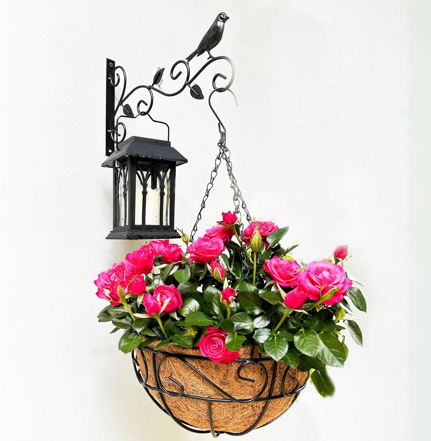 LaLaGreen Outdoor Hanging Brackets (12 Inch, 4 pack) Black Metal Wall Mounted Bracket for Bird Feeder Hanging Flower Baskets, Decorative Hanger Lanterns, Wind Chimes Modern Garden Home Decors Design A